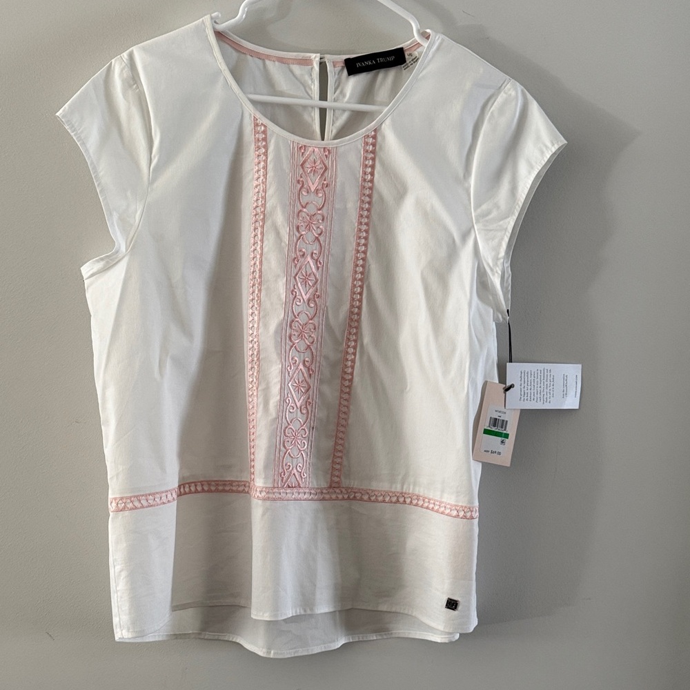 Ivanka Trump White Blouse with Pink Embroidery